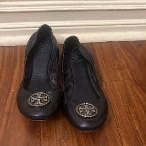 Tory Burch dark blue Leather Flats with Silver Logo